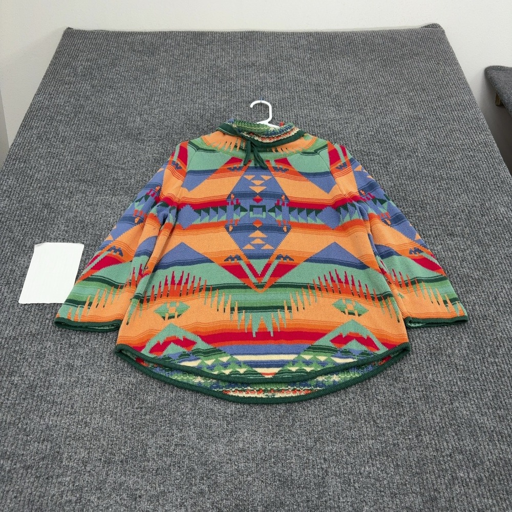 Chaps Denim Sweater Womens L Orange Cotton Southwestern Aztec Mock Neck Boho